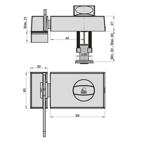 Basi-KS 500 45 SB-felsőzár nyitáshatárolóval