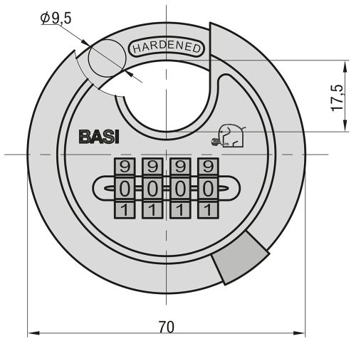 Basi-RVS 610Z 70 számtárcsás diszkosz lakat