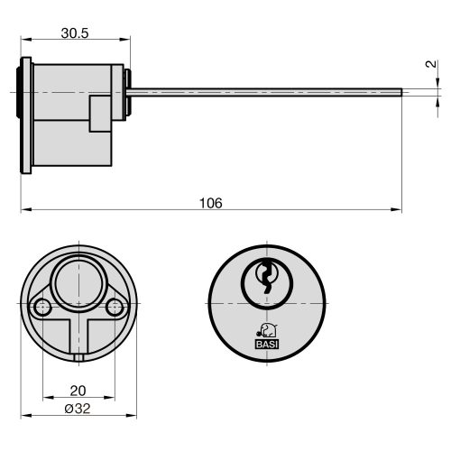Basi-V50EC fogazott kulcsos másodzárbetét
