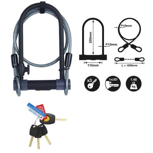 Yale-YUL2C/13/230/1 kerékpár U lakat és sodrony kombináció