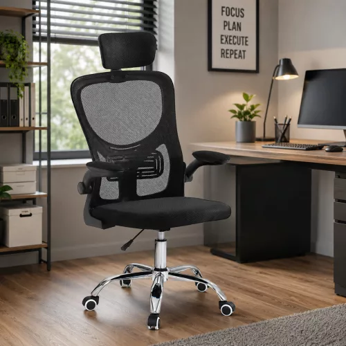 Velora SIRIUS ergonomikus irodai forgószék – fejtámasszal és deréktámasszal, fekete