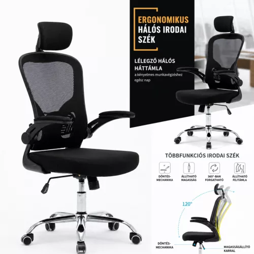 Velora SIRIUS ergonomikus irodai forgószék – fejtámasszal és deréktámasszal, fekete