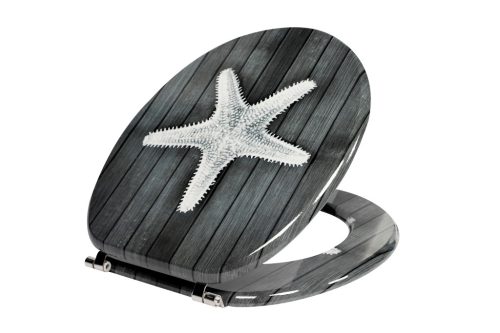 Frogee MDF WC ülőke - Rozsdamentes zsanérokkal - WHITE STARFISH