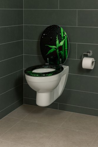 Frogee MDF WC ülőke - Rozsdamentes zsanérokkal - BAMBOO BLACK