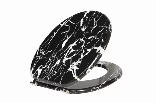 Frogee MDF WC ülőke - Rozsdamentes zsanérokkal - MARBLE BLACK
