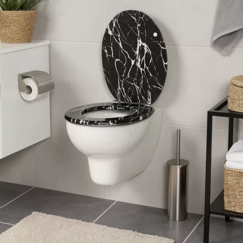 Frogee MDF WC ülőke - Rozsdamentes zsanérokkal - MARBLE BLACK
