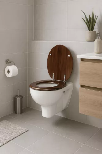 Frogee MDF WC ülőke - Rozsdamentes zsanérokkal - WALNUT
