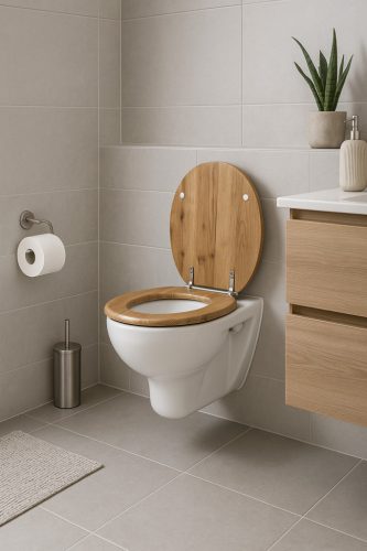 Frogee MDF WC ülőke - Rozsdamentes zsanérokkal - RUSTIC OAK