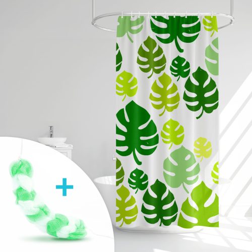 Zuhanyfüggöny szett fürdőpamaccsal - 3 féle - kék, zöld mintás - 180 x 180 cm