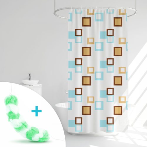 Zuhanyfüggöny szett fürdőpamaccsal - 3 féle - kék, zöld mintás - 180 x 180 cm