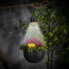 Felakasztható LED szolár - virág kaspó - fekete - műanyag - 26 x 16 cm