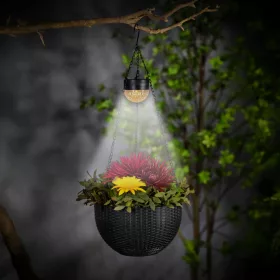   Felakasztható LED szolár - virág kaspó - fekete - műanyag - 26 x 16 cm