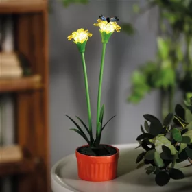   Szolár színes virág - 8 x 8 x 32 cm - 10 melegfehér LED - sárga