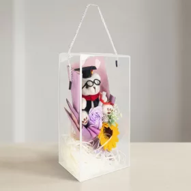   Műnövény dekoráció - napraforgó, macival - 14 x 10,5 x 26 cm