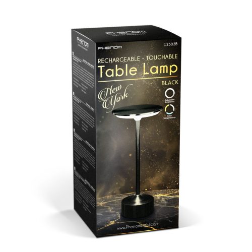 Asztali lámpa - fekete színű fém - állítható színhőm, fényerő - akkumulátoros - USB