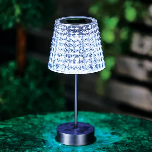 Hibás! Szolár asztali lámpa - átlátszó - hidegfehér LED - műanyag - 26 x 12 cm