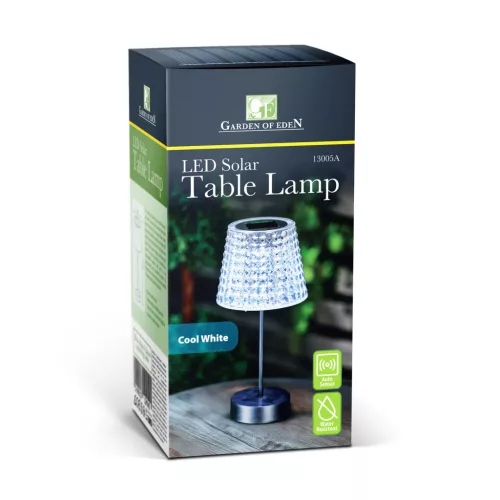 Hibás! Szolár asztali lámpa - átlátszó - hidegfehér LED - műanyag - 26 x 12 cm