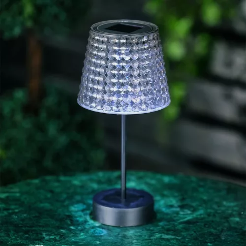 Hibás! Szolár asztali lámpa - füst - hidegfehér LED - műanyag - 26 x 12 cm