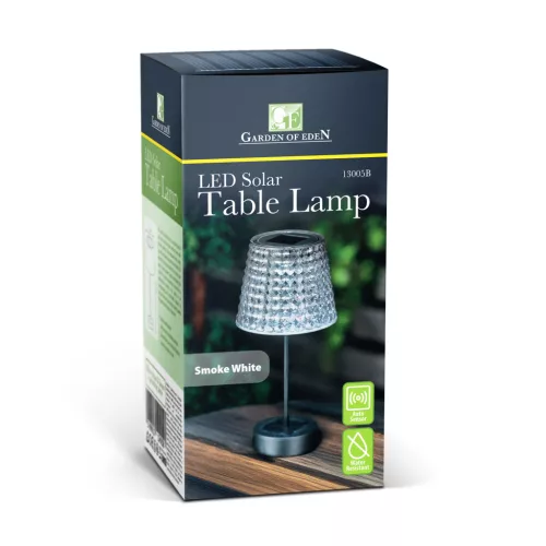 Hibás! Szolár asztali lámpa - füst - hidegfehér LED - műanyag - 26 x 12 cm
