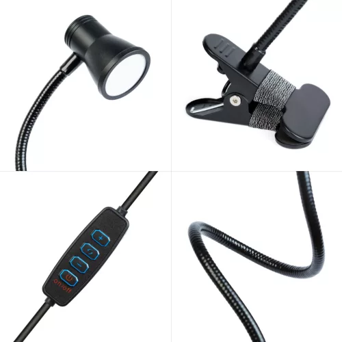 Flexibilis asztali lámpa - csipeszes - USB - állítható fényerő és színhőmérséklet - LED - fém