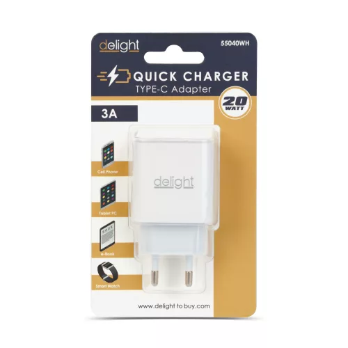 Adapter - Type-C - gyorstöltő, PD20W - fehér