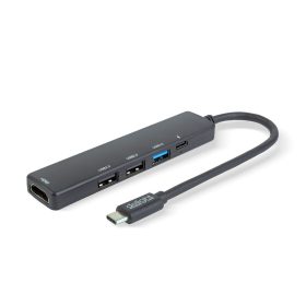   Multifunkciós USB Hub - HDMI + Type-C 3.0 - 3xUSB-A, 1xType-C - 5 Gbps, 100 W - fekete