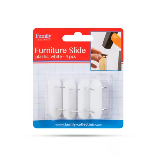Műanyag bútor csúszótalp - szeggel, fehér - 43 x 18 mm - 4 db / csomag