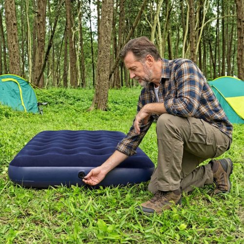Felfújható matrac - egyszemélyes, velúr - kék - 188 x 99 x 22 cm