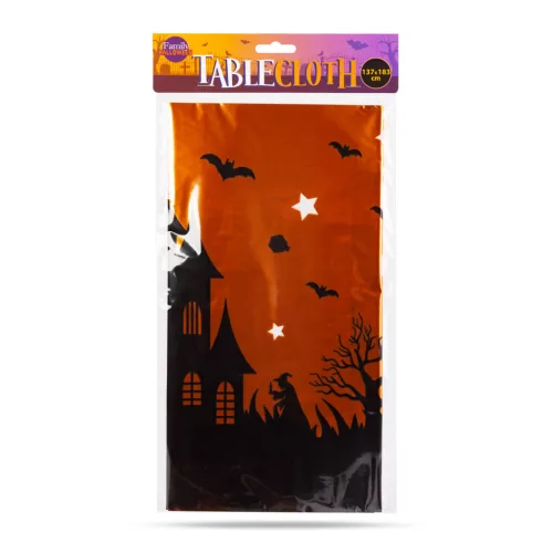 Halloween-i asztalterítő - alumínium hatású - 137 x 183 cm - kastély