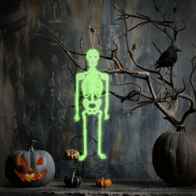   Halloween-i foszforeszkáló dekoráció - csontváz - 32 x 11 cm