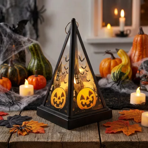 Halloween-i LED lámpás - tök - melegfehér - fekete - 9,5 x 9,5 x 17 cm - 2 x AAA