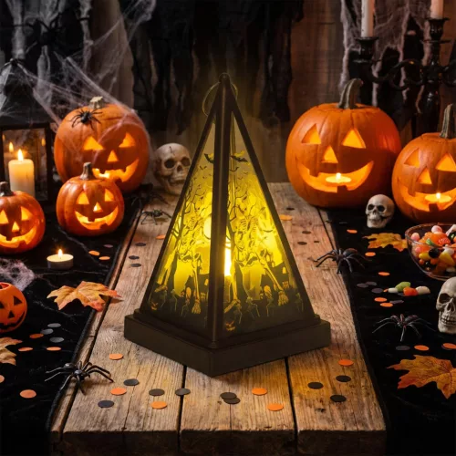 Halloween-i LED lámpás - csontváz - melegfehér - fekete - 9,5 x 9,5 x 17 cm - 2 x AAA