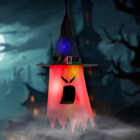   Halloween-i LED dekor - szellem - piros - 10 színes LED - akasztható - 2 x 2032 - 75 x 35 cm