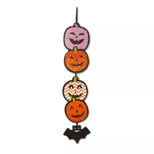 Halloween-i dekoráció - tök - akasztható - fa - 62 x 13 cm
