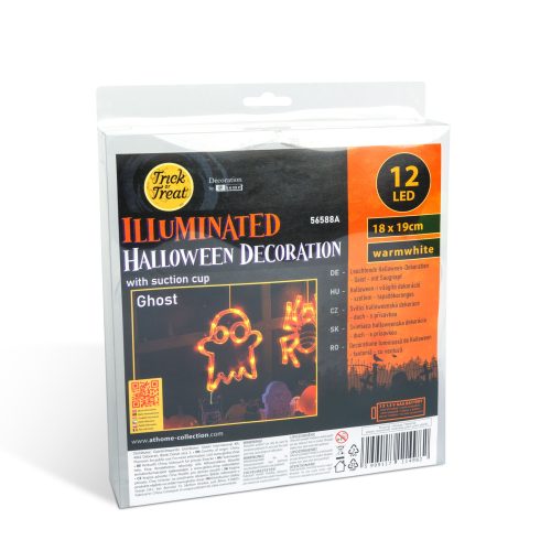 Halloween-i világító dekoráció - szellem - tapadókorongos - 12 LED - 20 x 18,5 cm - 3 x AAA