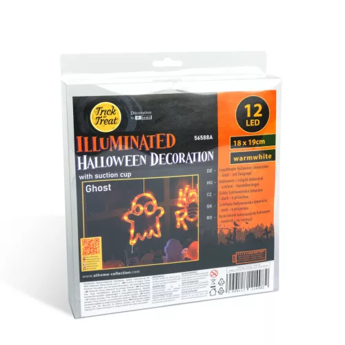 Halloween-i világító dekoráció - szellem - tapadókorongos - 12 LED - 20 x 18,5 cm - 3 x AAA