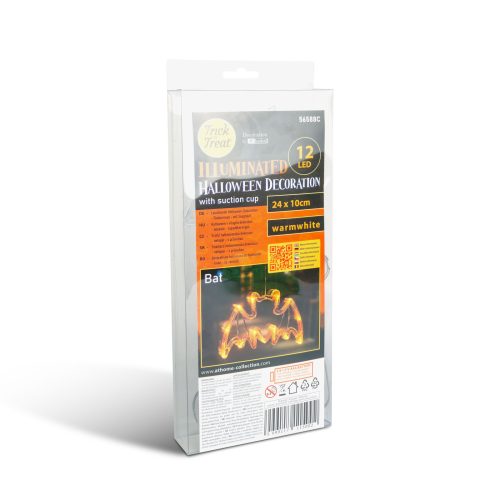 Halloween-i világító dekoráció - denevér - tapadókorongos - 12 LED - 20 x 18,5 cm - 3 x AAA