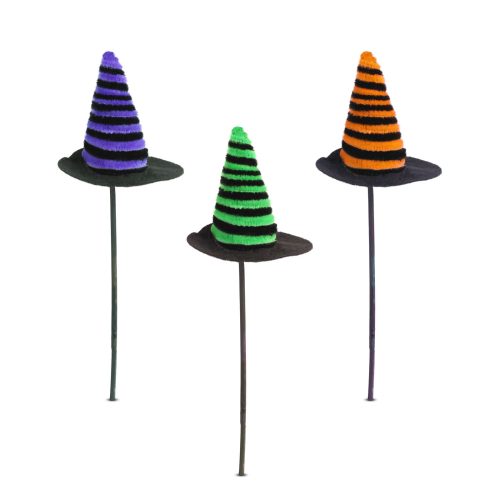 Halloween-i dekoráció szett - boszorkánykalap - leszúrható - 20 x 7 cm - 3 db / csomag