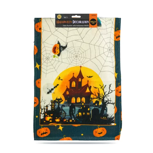 Halloween-i dekoráció - asztalterítő futó - halloween-i motívumokkal - 184 x 33 cm