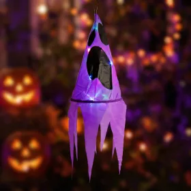   Halloween-i világító dekoráció - szellem - lila - 10 színes LED - akasztható - 2 x 2032 - 75x20 cm