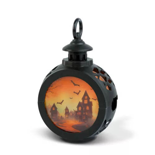 Halloween-i világító dekoráció - kastély - felakasztható - LED - 8,5 x 13,5 cm