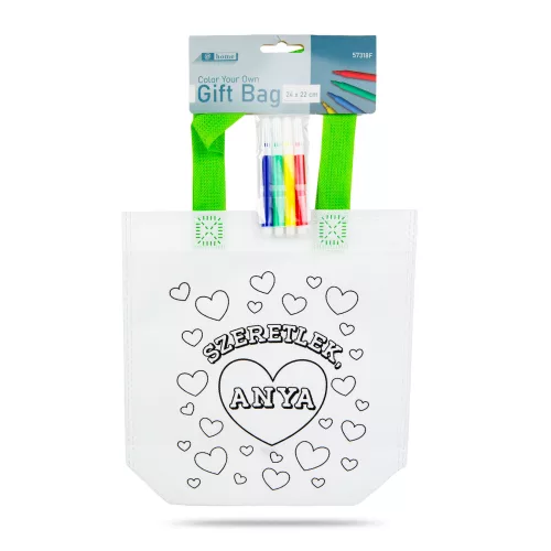 Színezhető ajándéktáska - 4 filccel - 24 x 22 cm - 2 féle