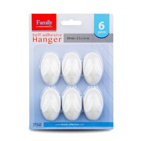   Öntapadós akasztó - fehér - műanyag - 2,5 x 4 cm - 6 db / csomag