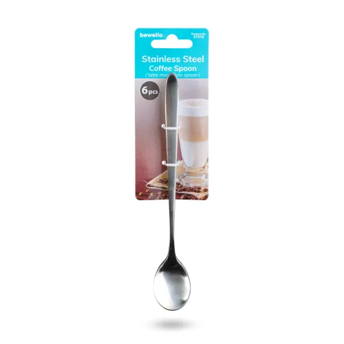 Rozsdamentes acél kávéskanál / latte macchiato kanál - 186 x 30 mm - 6 db / csomag