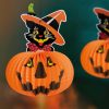 Halloween-i tökös lampion - macskával - akasztható - 26 cm