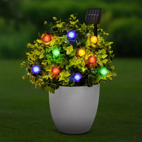 LED szolár fényfüzér - virág - 2,3 m - 20 LED - színes