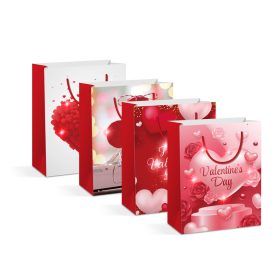   Ajándéktasak - 5 piros LED, papír - 178 x 102 x 228 mm - 4 féle / csomag - 12 db / csomag