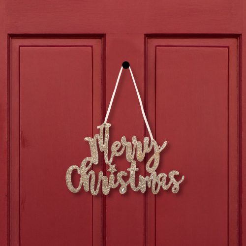 Karácsonyi dekoráció - "Merry Christmas" felirat - 20 x 12 cm - arany