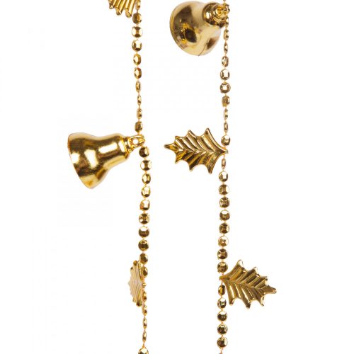 Karácsonyi girland harangokkal - fényes arany - 260 cm
