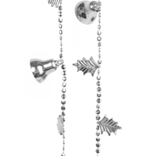 Karácsonyi girland harangokkal - fényes ezüst - 260 cm